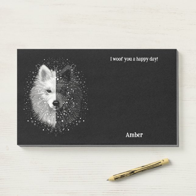 Post-it® American Eskimo Abstrait Art Dog Name (Sur un bureau)