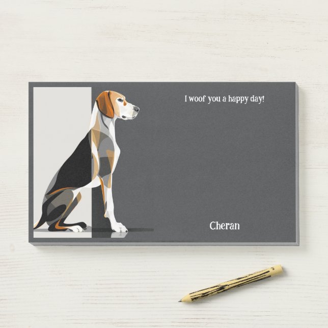 Post-it® American Foxhound Art Abstrait Nom du chien (Sur un bureau)