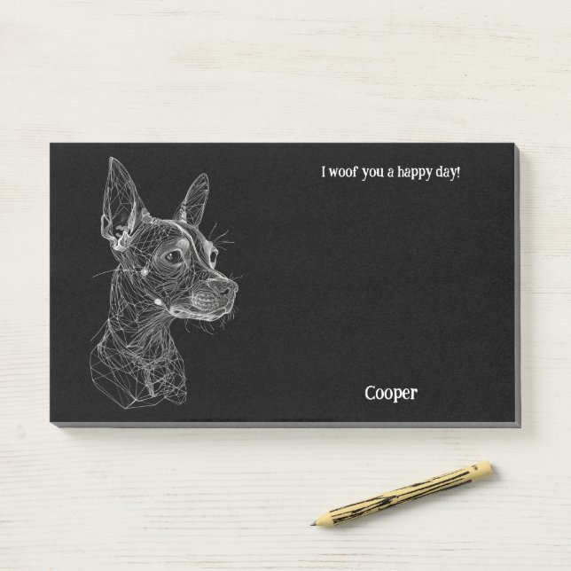 Post-it® American Hairless Terrier Art Abstrait Nom du chie (Sur un bureau)