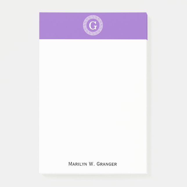 Post-it® Améthyste Wht Cadre Rnd Clé Grecque Monogramme Ini (Devant)