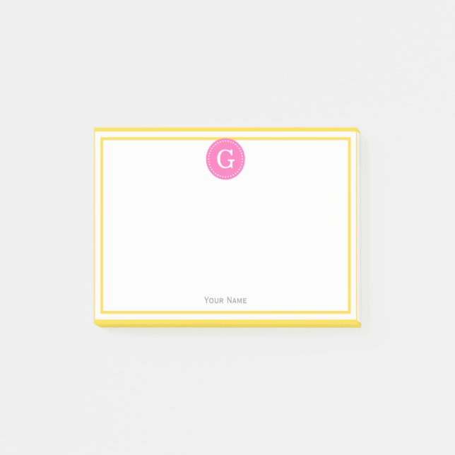 Post-it® Ananas Jaune encadré rond rose chaud 1I Monogramme (Devant)