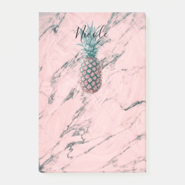 Post-it® Ananas & marbre rose Swirl Moderne Chic tendance (Devant)