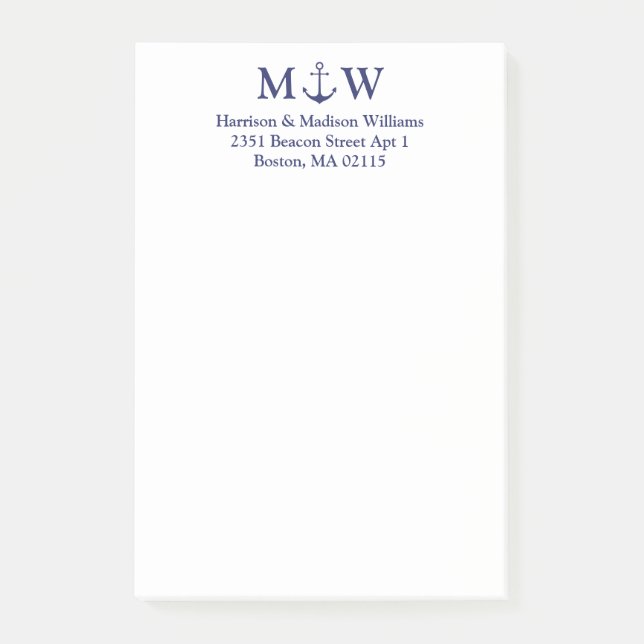 Post-it® Ancrage nautique bleu marine couple monogramme ini (Devant)