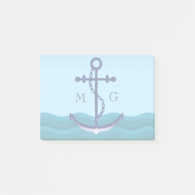 Post-it® Ancre de navire nautique avec double monogramme (Devant)