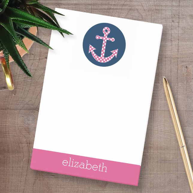 Post-it® Ancre de point rose mignon avec nom personnalisé M (Custom Post-it Note Pads - Add your name and other text)