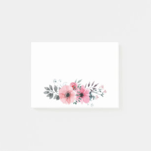 Post-it® Anémone florale aquarelle fleurs roses et grises