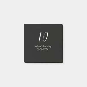 Post-it® anniversaire 10 ans blanc noir nom date calligraph