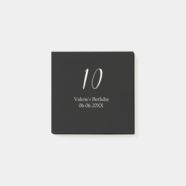 Post-it® anniversaire 10 ans blanc noir nom date calligraph (Devant)