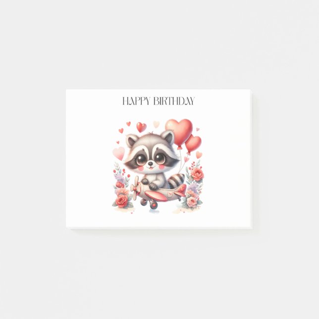Post-it® Anniversaire de Raton Laveur Volant (Devant)