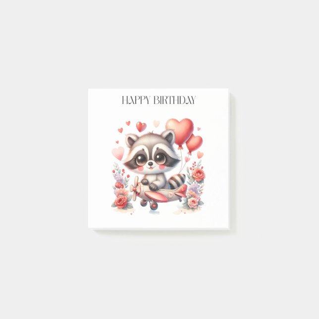 Post-it® Anniversaire de Raton Laveur Volant (Devant)
