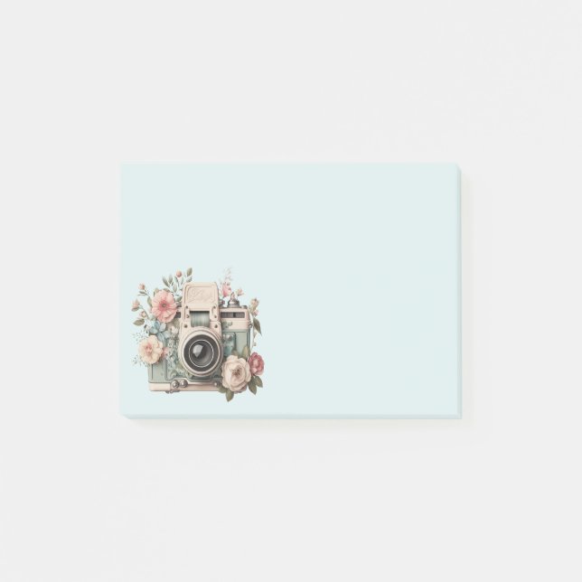 Post-it® Appareil photo avec image rétro pastel de fleurs (Devant)