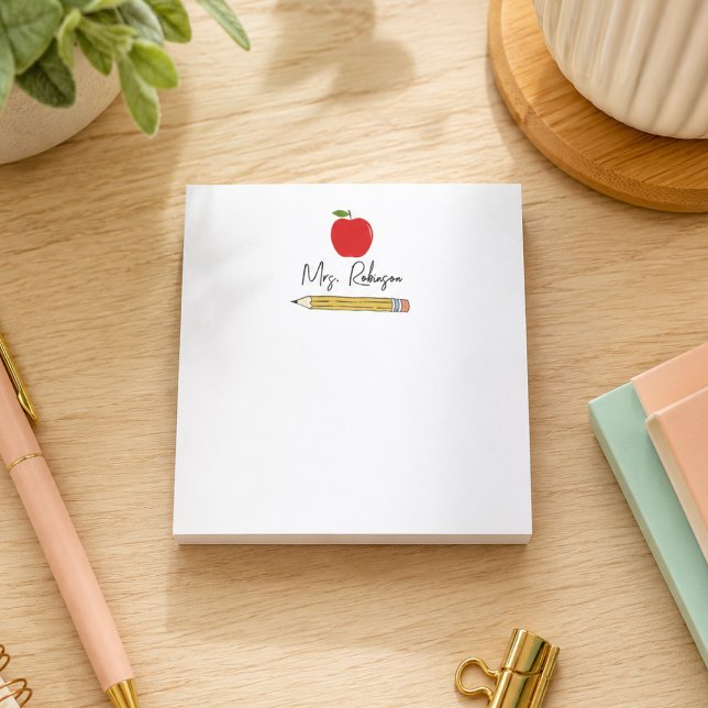Post-it® Apple et crayon personnalisé Enseignant (Apple and Pencil Personalized Teacher Post-it Notes)