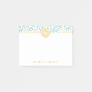 Post-it® Aqua monogramme et Damas florales jaunes