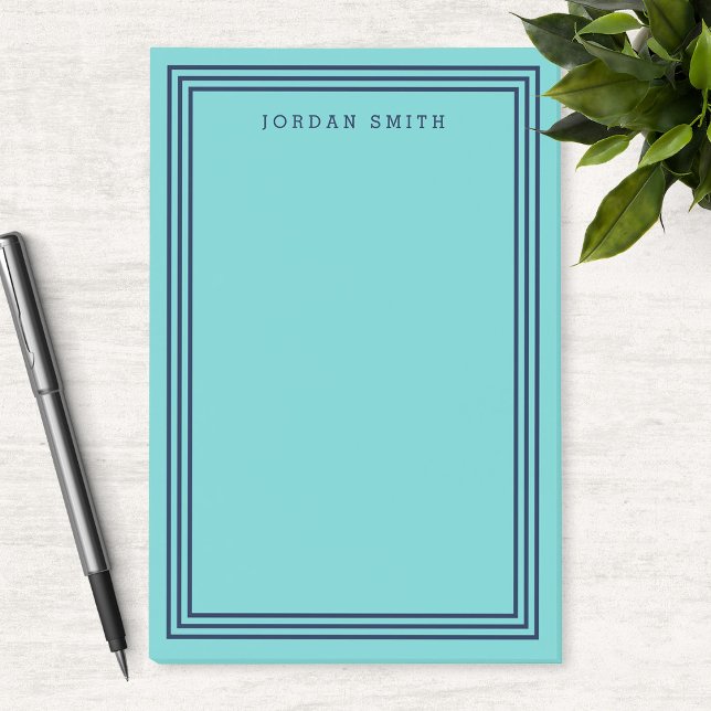 Post-it® Aqua Turquoise moderne avec trois bordures bleu ma (Créateur téléchargé)