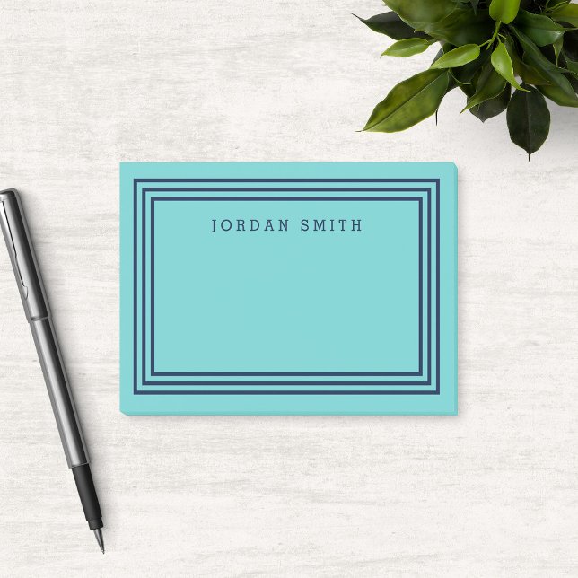 Post-it® Aqua Turquoise moderne avec trois bordures bleu ma (Créateur téléchargé)