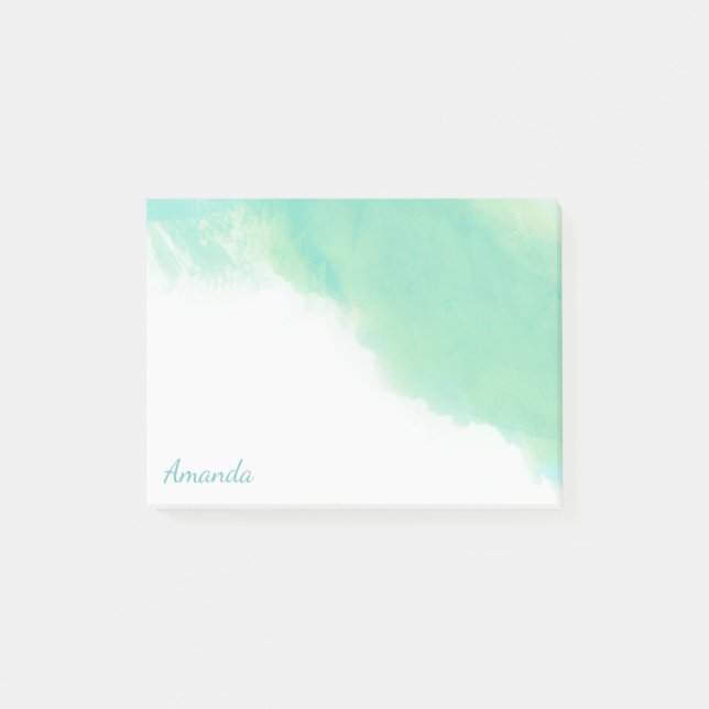 Post-it® Aquarelle Abstraite bleu océan avec Monogramme (Devant)