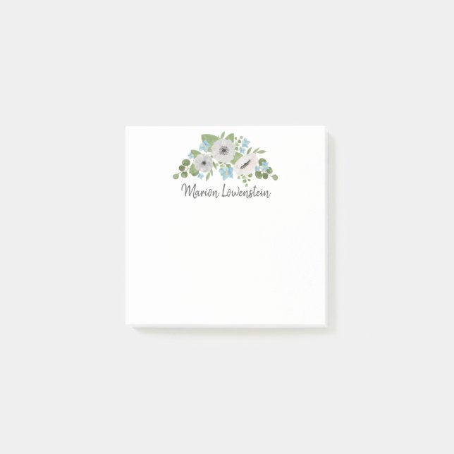 Post-it® Aquarelle Anémones Bleu Fleurs Whimsical (Devant)