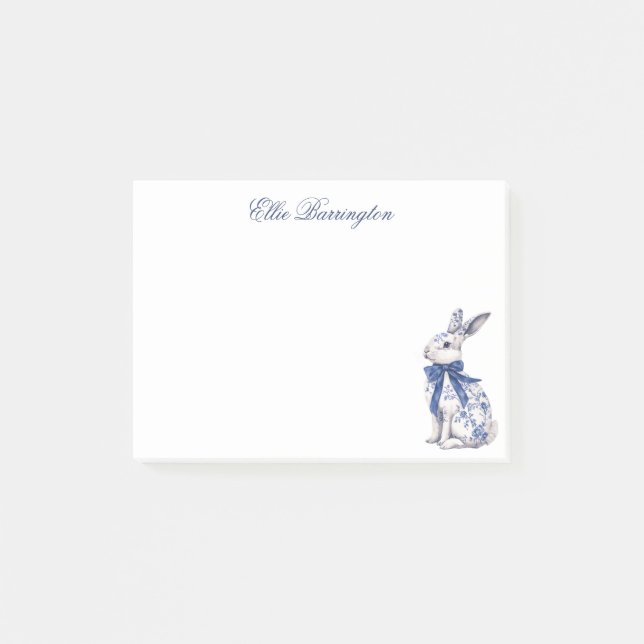 Post-it® Aquarelle Bleu et blanc Chinoiserie Lapin Rabbit (Devant)