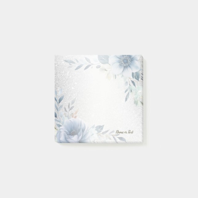 Post-it® Aquarelle bleu foncé Fleurs Argent Élégant (Devant)