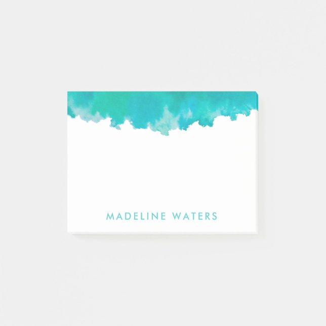 Post-it® Aquarelle bleu Turquoise moderne Chic Monogramme (Devant)