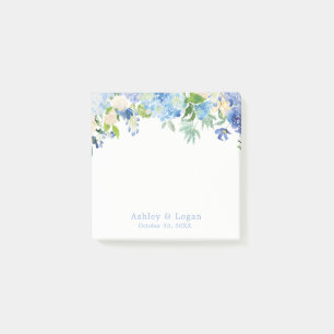 Post-it® Aquarelle bleue Floral hydrangée Mariage Notes