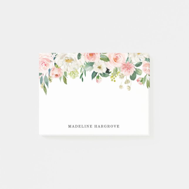 Post-it® Aquarelle Blush Rose Floral Personnalisé (Devant)