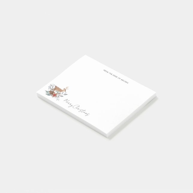 Post-it® Aquarelle Botanique Cerf Noël Fêtes (Incliné)
