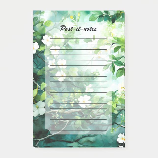 Post-it® Aquarelle botanique Fleurs blanches Feuilles verte (Devant)