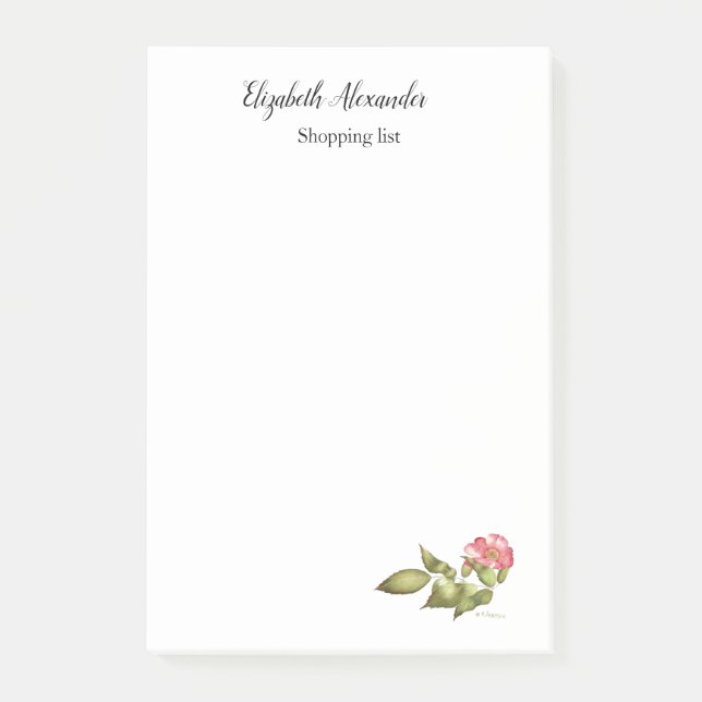 Post-it® Aquarelle botanique rose sauvage en rose et vert. (Devant)