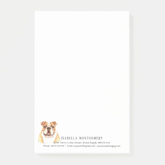 Post-it® Aquarelle Bulldog personnalisé post-it notes (Devant)