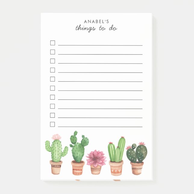 Post-it® Aquarelle Cactus Succulents Flore Blush (Devant)