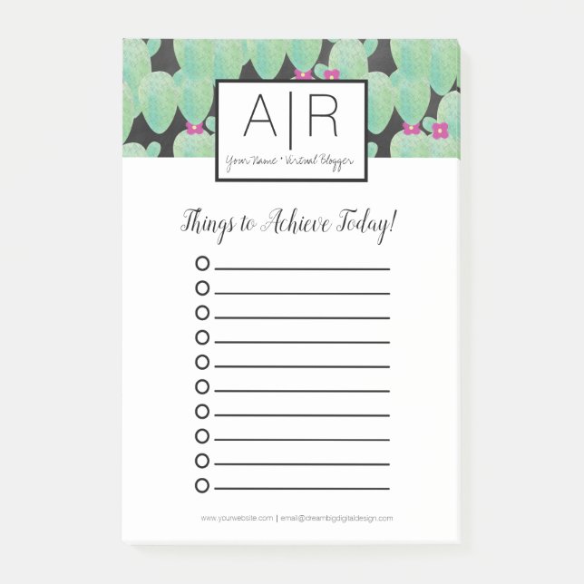 Post-it® Aquarelle Cactus Verdure Botanique Motif vert (Devant)