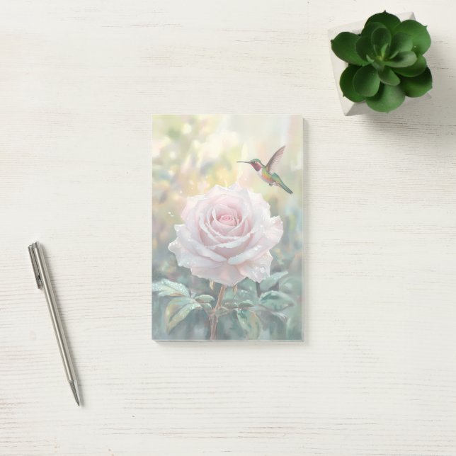 Post-it® Aquarelle Colibri et rose (Bureau)
