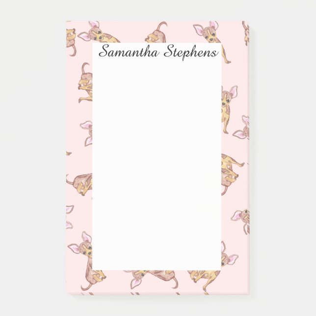 Post-it® Aquarelle Cute Chihuahua Peinte rose Brown (Devant)