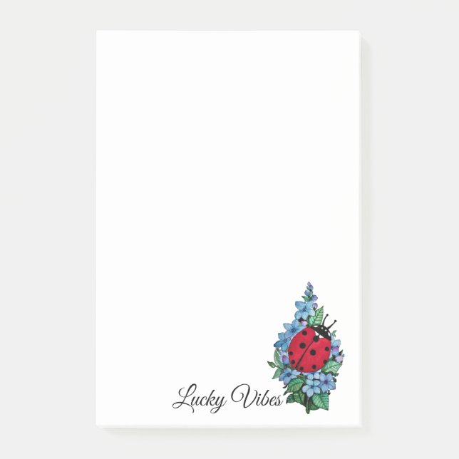 Post-it® Aquarelle Cute Ladybird Avec Fleurs Bleues Sauvage (Devant)