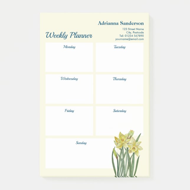 Post-it® Aquarelle Daffodils Botanique Weekly Planner (Devant)