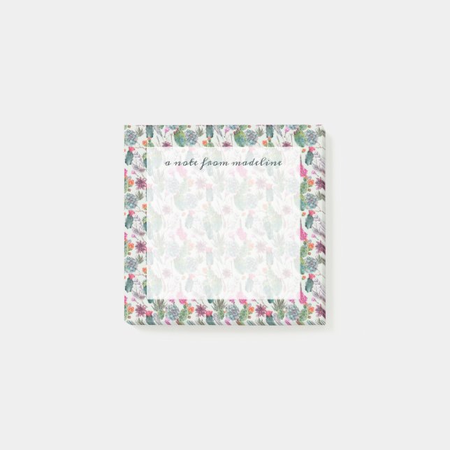 Post-it® Aquarelle de bois exotique Cactus et Motif succule (Devant)