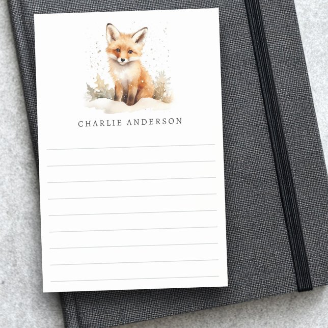 Post-it® Aquarelle de renardeau mignon avec nom et lignes (Cute fox cub watercolor name lined post-it notes)