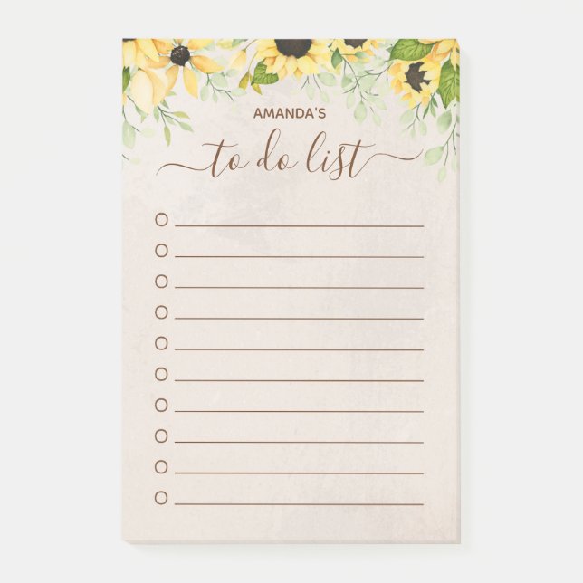 Post-it® Aquarelle de tournesol jaune rustique à faire (Devant)