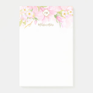 Post-it® Aquarelle Delicate Monogramme Botanique Rose Flora