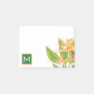 Post-it® Aquarelle exotique de fleurs du monogramme  