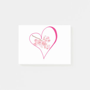 Post-it® Aquarelle Fleurs de cerisier Floral rose Coeur Amo
