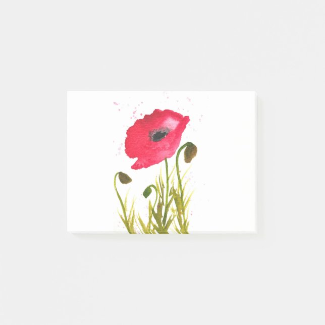 Post-it® Aquarelle fleurs de pavots rouges chic rustique (Devant)