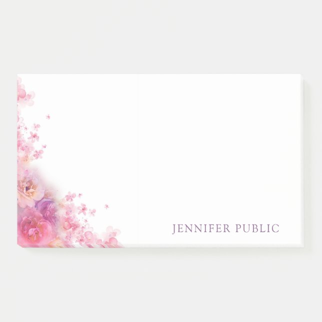 Post-it® Aquarelle Fleurs Roses Élégant Modèle moderne (Devant)