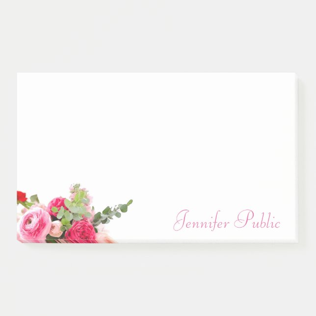 Post-it® Aquarelle Floral Modèle Nom manuscrit Chic (Devant)