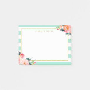 Post-it® Aquarelle Floral Or Frame Mint Green Stripes