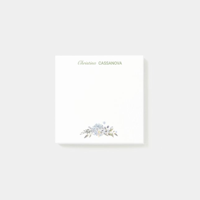 Post-it® Aquarelle Florale Bleue Plutôt Personnalisée (Devant)