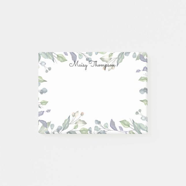 Post-it® Aquarelle florale moderne Nom du script (Devant)