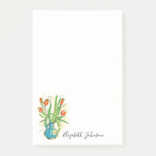 Post-it® Aquarelle Florale Vase Tulips Script Monogramme 4x