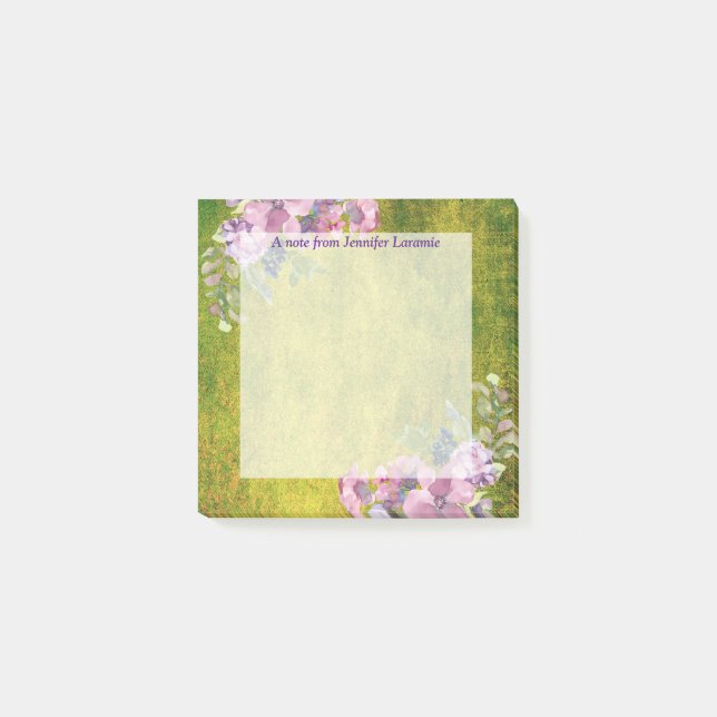 Post-it® Aquarelle Lavande florale sur vert olive (Devant)